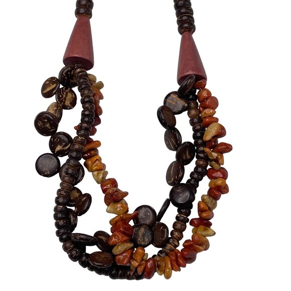 Wood Bead Boho Necklace Multi Layer Strand Jewelry Handmade Vintage u - Picture 2 of 6